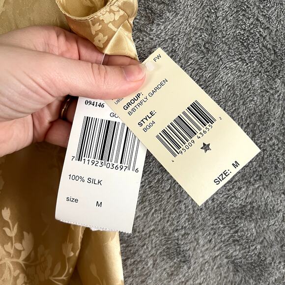 Vintage Laura Leigh 100% Silk Slip Dress Womens M Gold Floral Shimmery - Picture 6 of 11